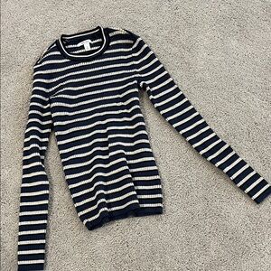 Nine West Navy and White Striped Long Sleeve Top